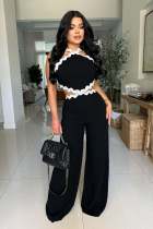 Wave Line Spliced Wide Leg Jumpsuit OSM-4931