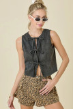 Sleeveless Round Neck Lace-Up Denim Vest GMYT-13978