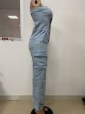 Off Shoulder Multi-pockets Denim Jumpsuit LSD-2468