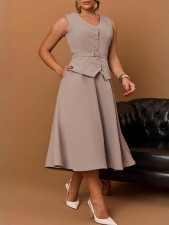 Solid Color Sleeveless Vest Long Skirt Suit MK-3216