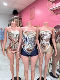 Pre Order: About 7 work days shipping Wrap Chest Print Short Suit YUEM-300340
