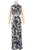 Print Sleeveless Casual Two Piece Pant Set XHXF-8723