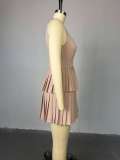 V Neck Sleeveless Pleated Mini Dress GCNE-1368