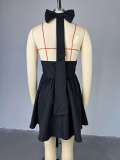 V Neck Halterneck Bow Backless Mini Dress GCNE-9234