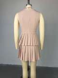 V Neck Sleeveless Pleated Mini Dress GCNE-1368