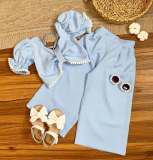 Kids Girls Bubble Sleeve Tie Up Two Piece Pants Set GYAY-8131