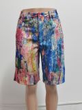 Casual Ink Painted Straight Shorts QXTF-8507