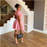 Solid Color V Neck Mini Dress GXIN-S-8768