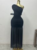 Solid Color Slash Shoulder Split Maxi Dress GXIN-S-8819