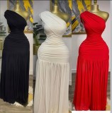 Solid Color Slash Shoulder Split Maxi Dress GXIN-S-8819