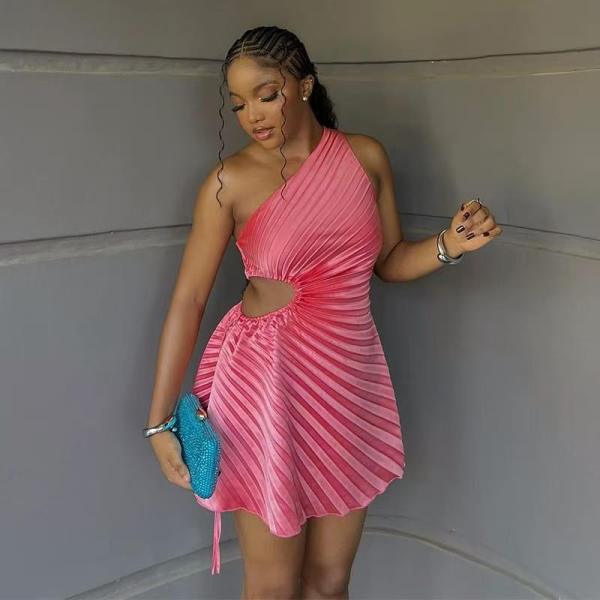 Slash Shoulder Sleeveless Print Mini Dress GXIN-S-8759