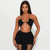 Mesh Drawstring Hollow Out Pleated Jumpsuit GDSF-D25JP153