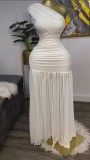 Solid Color Slash Shoulder Split Maxi Dress GXIN-S-8819