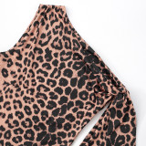 Leopard Print Slash Shoulder Seventh Pants Suit MXBF-J25ST061