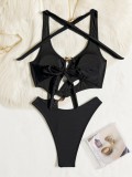 Halterneck Backless Solid One Piece Swimsuit CASF-6755