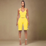 Halterneck Solid Color Tops Bow Pants Suit MXBF-J25ST089