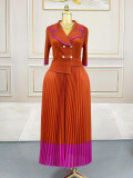 Patchwork Contrast Color Long Sleeve Maxi Dress GZRF-250323
