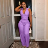 Sleeveless Zipper Tops Two Piece Pants Set QYMF-3084