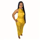 Solid Knitted Halter Hollow Out Maxi Dress TR-1150
