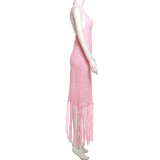 Solid Color Mesh Knits Beach Dress DLSF-W25D65483