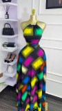 Sleeveless Color Block Print Maxi Dress GXIN-8847