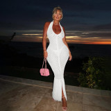 Solid Color Mesh Knits Beach Dress DLSF-W25D65483