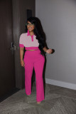 Color Block Short Sleeve Top Pants Suit QYMF-3148
