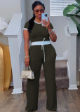 Rib Contrast Color Short Sleeve Pants Suit QYMF-3152