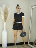Contrast Color Short Sleeve Two Piece Shorts Set QYMF-3159