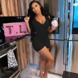 Solid Color Knits V Neck Slim Romper QYMF-3134