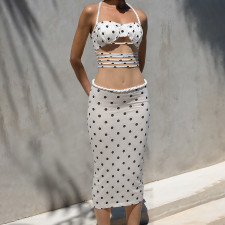 Polka Dot Halterneck Two Piece Skirts Set GSLF-K25S72949