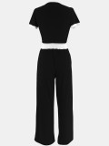 Rib Contrast Color Short Sleeve Pants Suit QYMF-3152