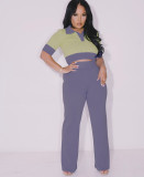 Color Block Short Sleeve Top Pants Suit QYMF-3148