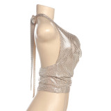 Tie Up Backless Deep V Neck Tops GSLF-K25L67984