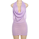 V Neck Backless Knits Mini Dress GSLF-W24D65866