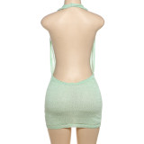 V Neck Backless Knits Mini Dress GSLF-W24D65866