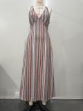 Colorful Stripe Tie Up Maxi Dress OLYF-6188