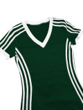 V Neck Stripe Short Sleeve Two Piece Pants Set ZDF-33106