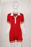 Solid Color Lapel Slim Romper YWXS-K25L597