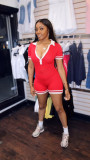 Solid Color Lapel Slim Romper YWXS-K25L597