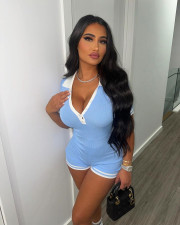 Solid Color Lapel Slim Romper YWXS-K25L597