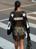 Print Lace See Through V Neck Sweatshirt YWXS-K25L162