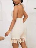 Deep V Neck Tassel Backless Romper GDNY-005