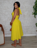 Plus Size Solid Color Twisted Neck Tie Midi Dress NY-11088