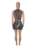 Leopard Print Sleeveless Two Piece Skirts Set SHD-9765