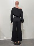 Solid Color Loose Ribbon Two Piece Pants Set OD-8746