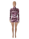 Leopard Print Long Sleeve Tight Romper SHD-9735