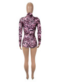 Leopard Print Long Sleeve Tight Romper SHD-9735