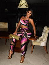Comtrast Color Print Tank Tops Two Piece Pant Set SHD-9739