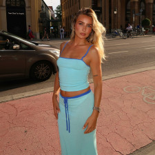 Solid Color Wrap Chest Long Skirts Suit SHD-9746
